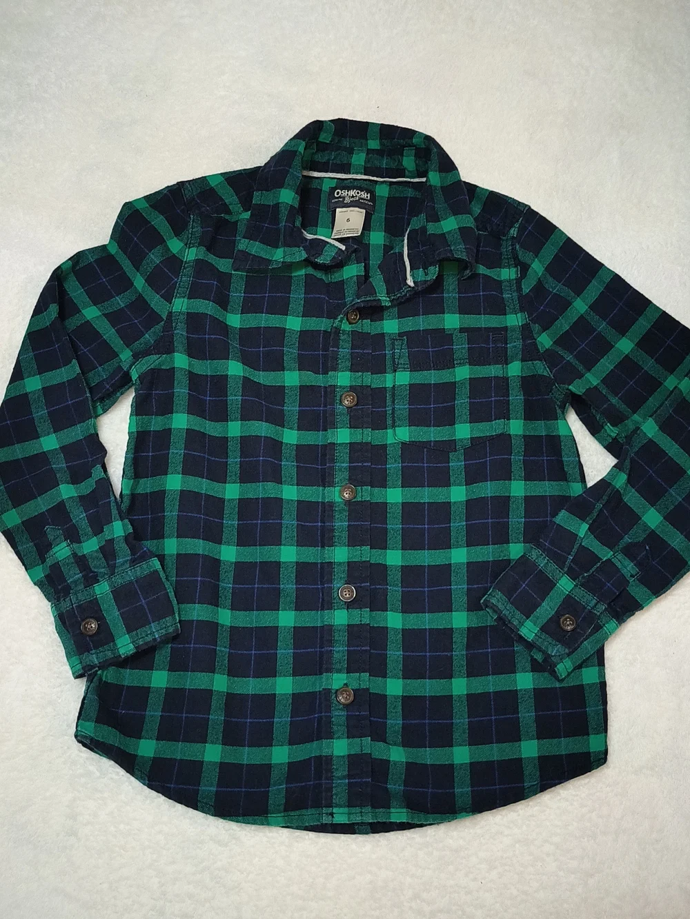 OshKosh B'gosh Navy & Green Plaid Button-Down Shirt KS 3